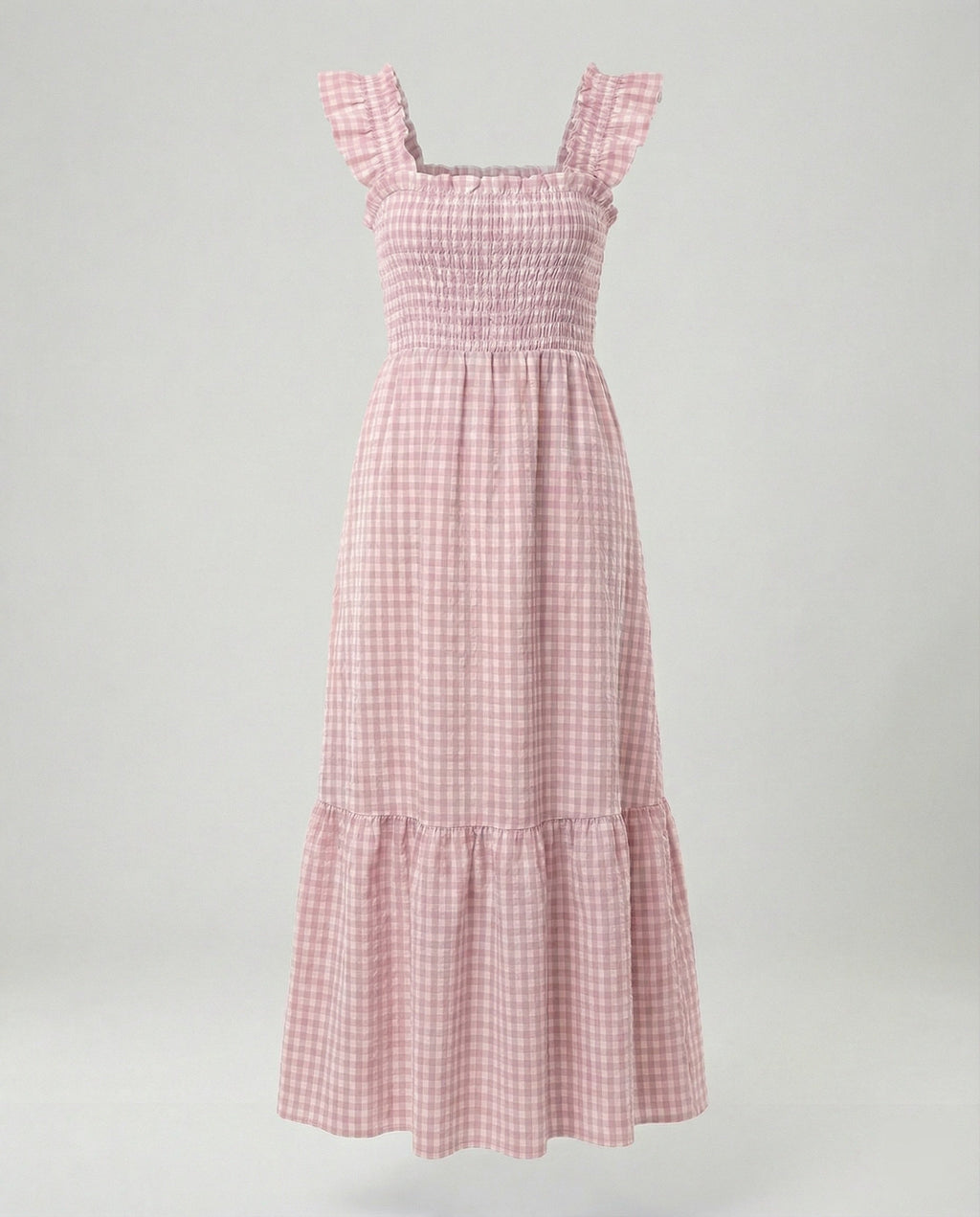 Damen Vichy Maxikleid mit Smokoberteil
