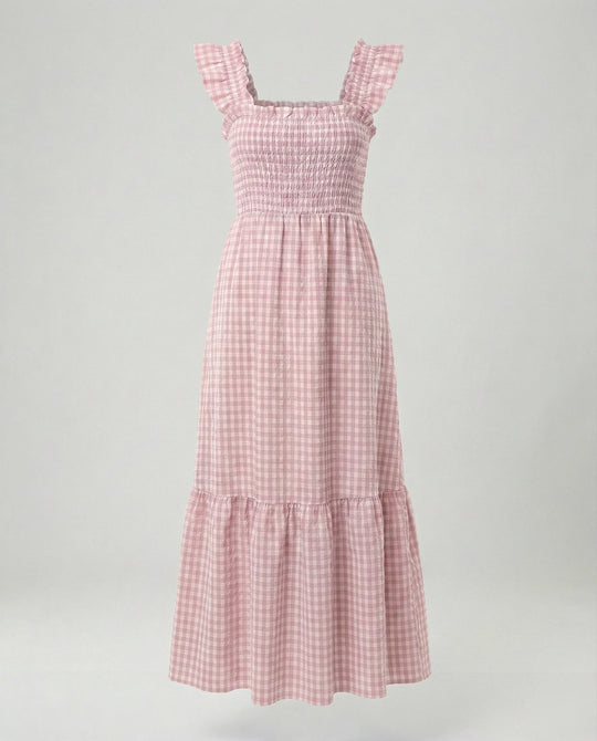 Damen Vichy Maxikleid mit Smokoberteil