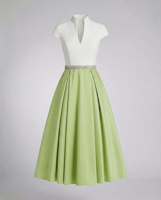 Damen Elegantes Midikleid mit Hochgeschlossenem Kragen & Schwingendem Rock