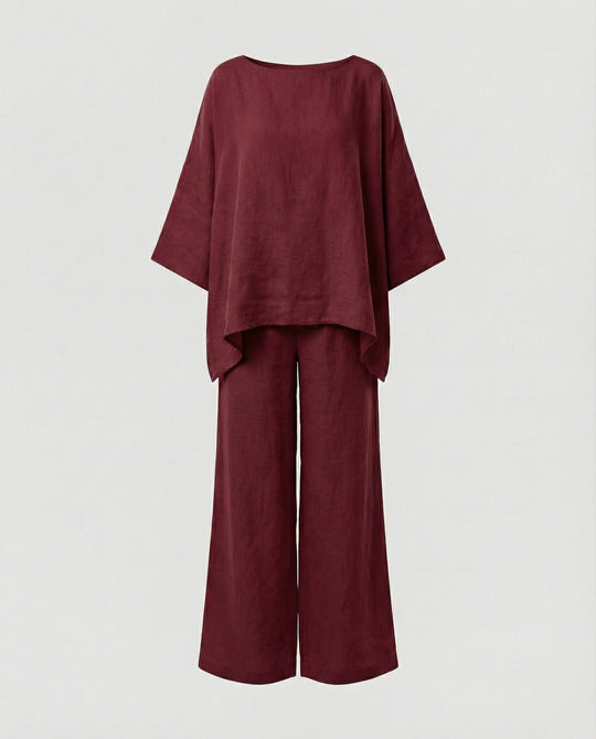 Leinen Zweiteiler Set Damen mit Palazzo-Hose