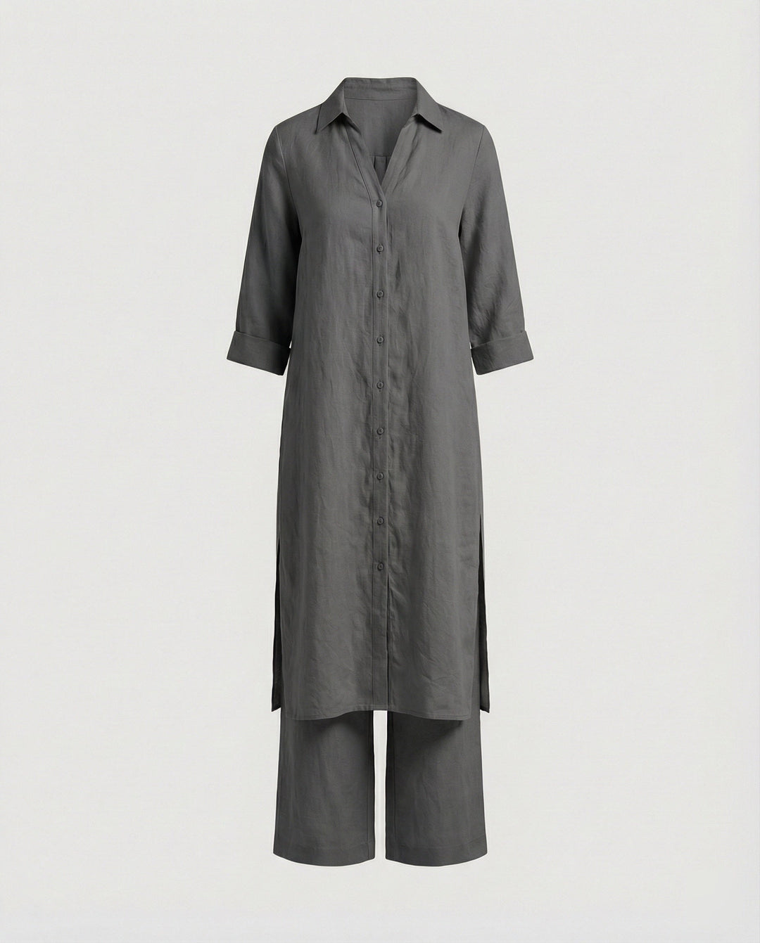 Leinen Maxikleid Mit Knopfleiste Damen