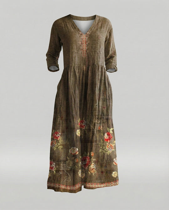 Damen Boho Maxikleid Sommer Leinenoptik
