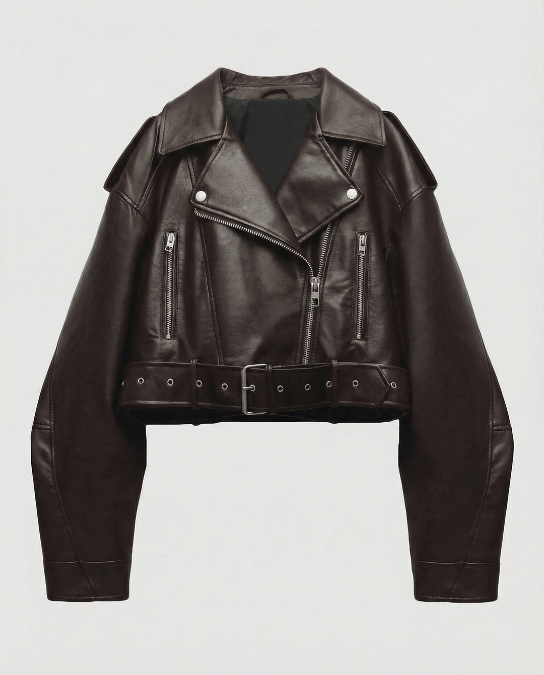 Damen Lederjacke Schwarz mit Gürtel