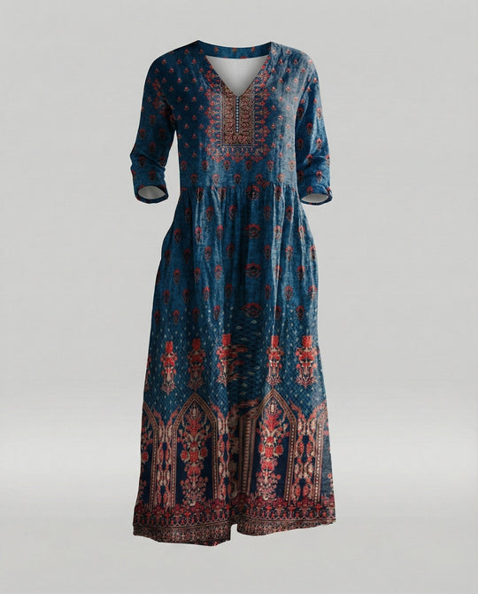 Damen Boho Maxikleid Sommer Leinenoptik