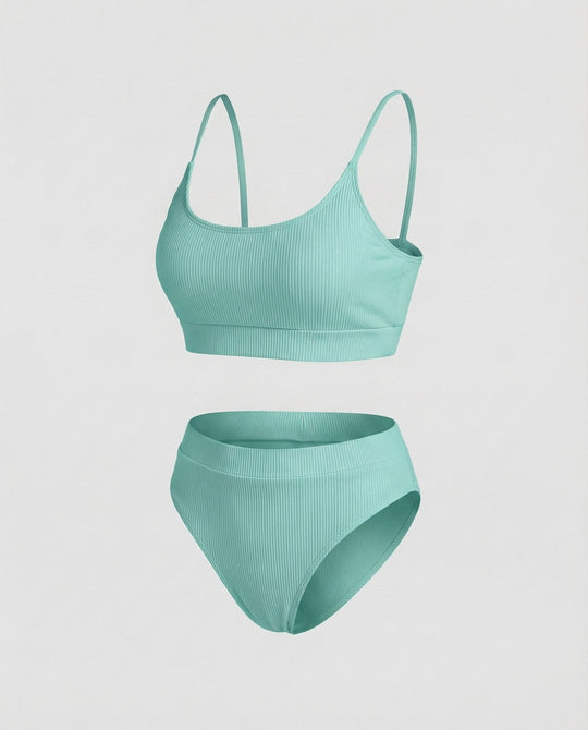 Damen Ripp-Bikini-Set Spaghettiträger-Bustier