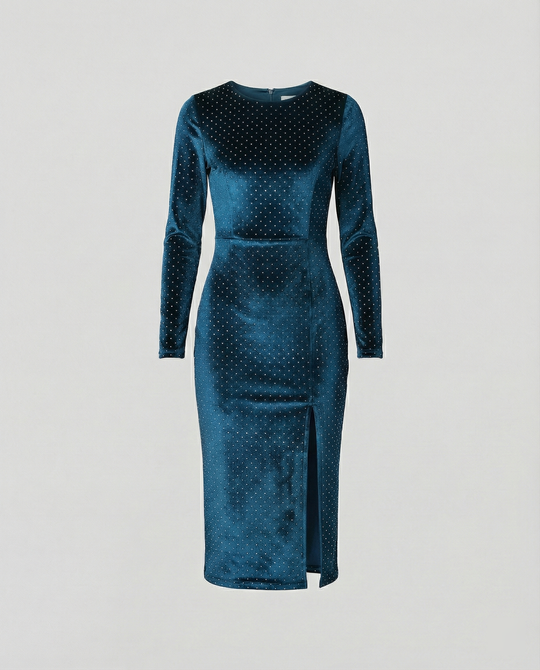 Damen Samt-Midikleid mit eleganten Pailletten und seitlichem Schlitz Shopnory