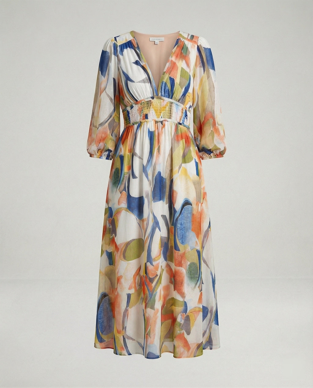 Damen Midikleid V-Ausschnitt Print
