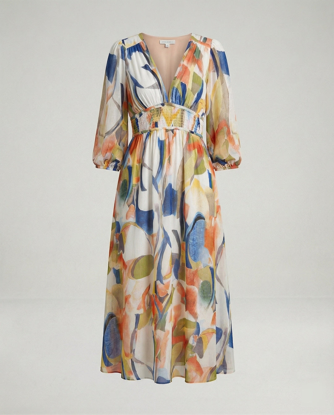 Damen Midikleid V-Ausschnitt Print