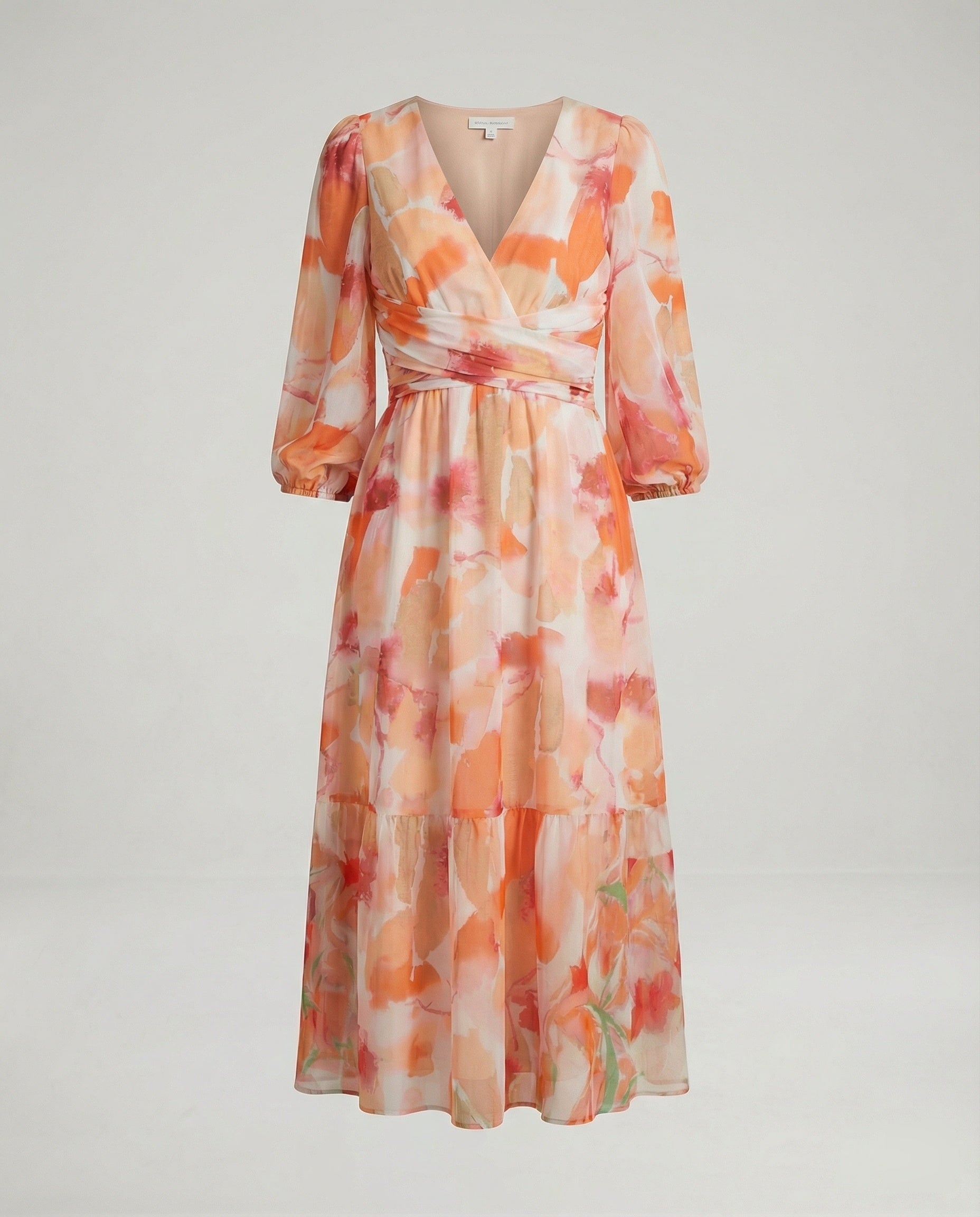Damen Midikleid V-Ausschnitt Print