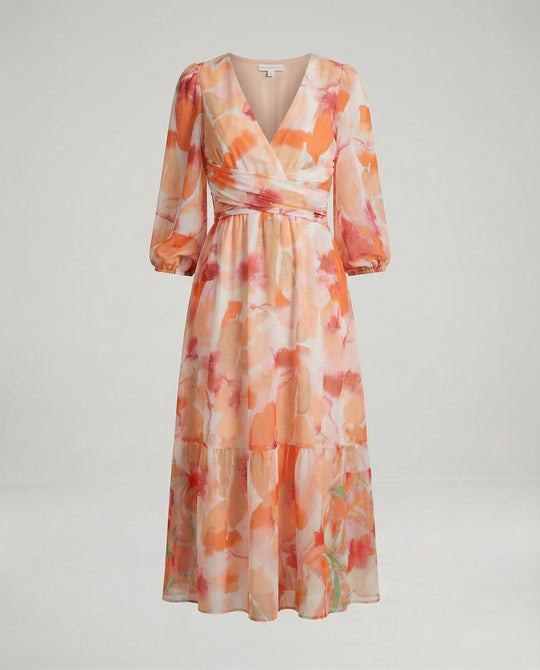 Damen Midikleid V-Ausschnitt Print