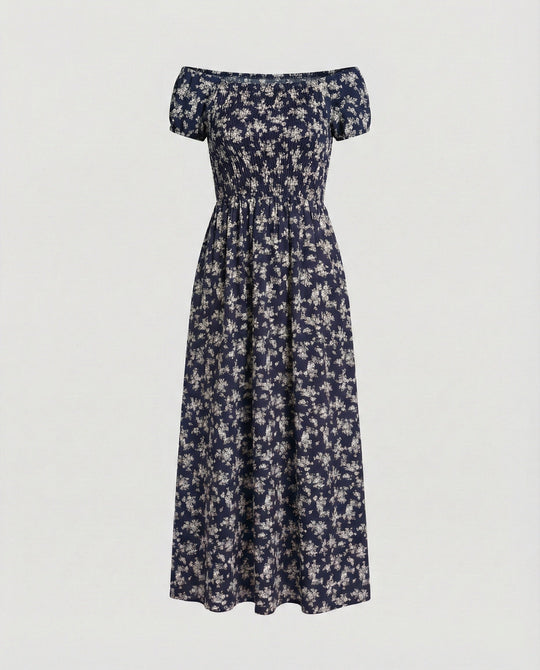 Damen Midikleid Smockbund Sommer