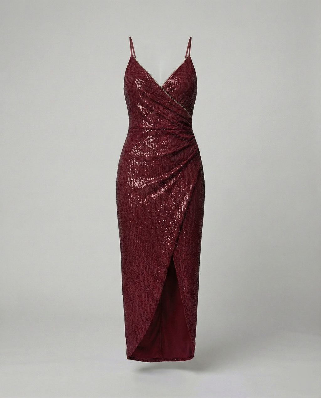 Damen Glamouröses Wickelkleid mit glitzender Oberfläche und hoch geschlitzt Shopnory