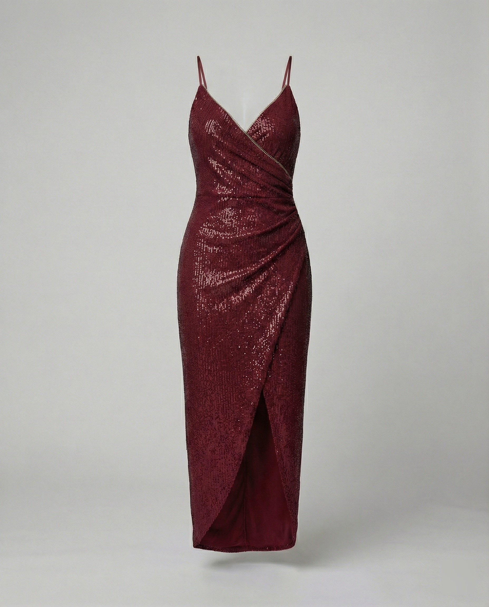 Damen Glamouröses Wickelkleid mit glitzender Oberfläche und hoch geschlitzt Shopnory