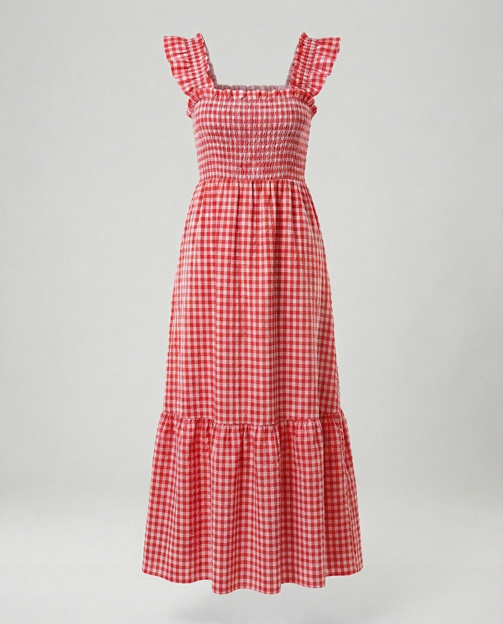 Damen Vichy Maxikleid mit Smokoberteil