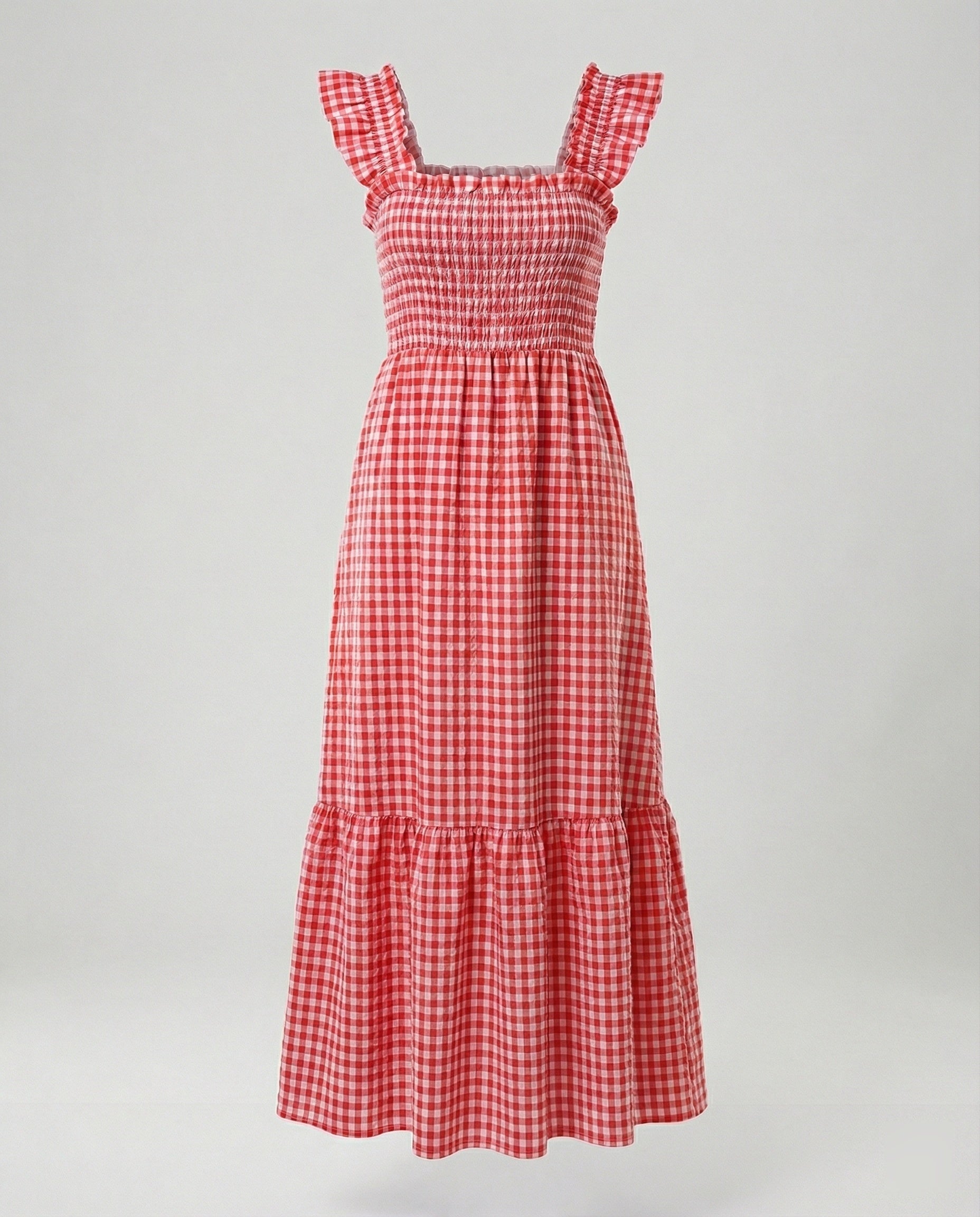 Damen Vichy Maxikleid mit Smokoberteil