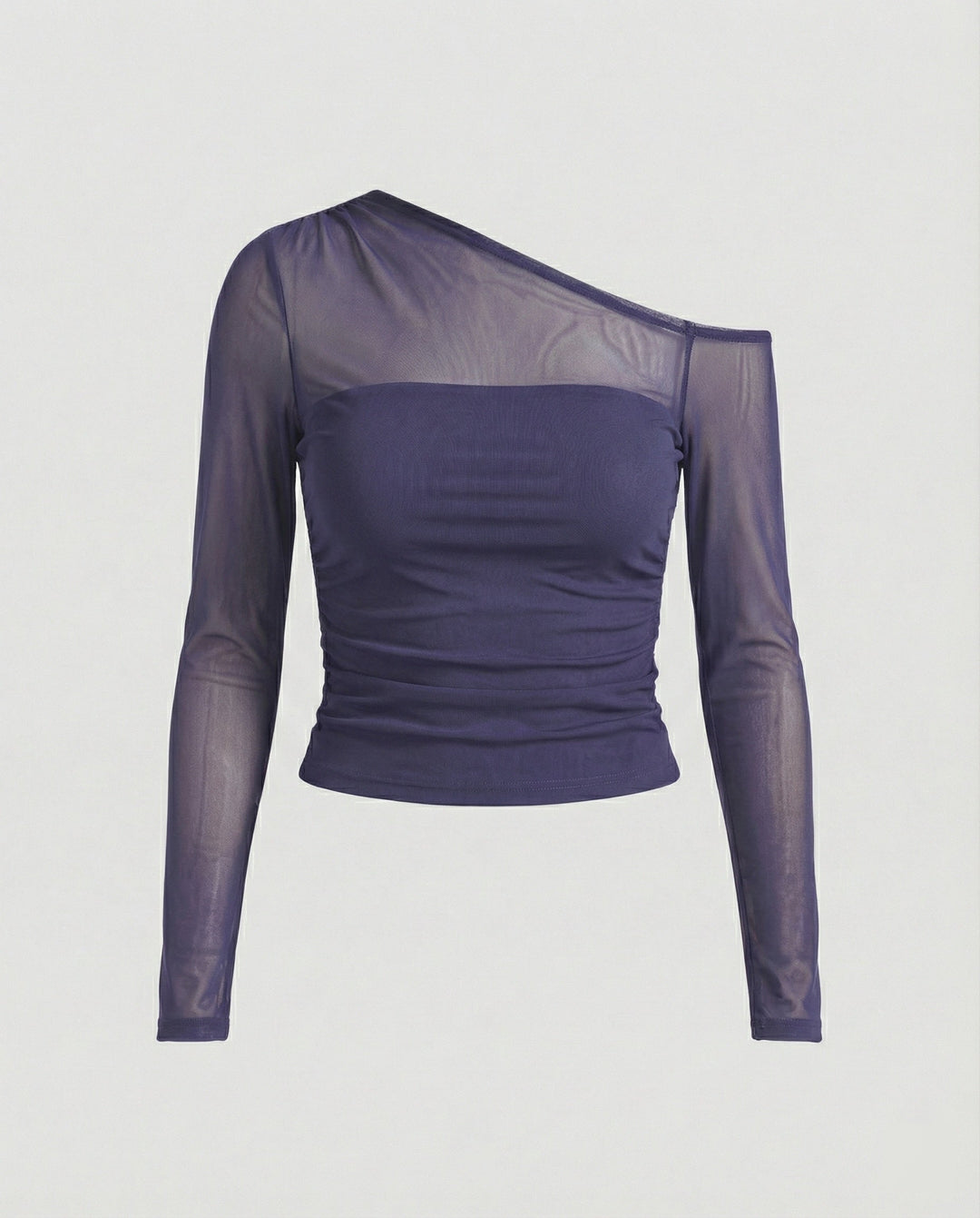 Damen Elegantes asymmetrisches Oberteil mit schulterfreiem Design und Raffung