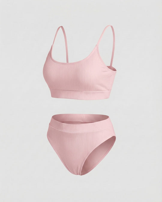 Damen Ripp-Bikini-Set Spaghettiträger-Bustier