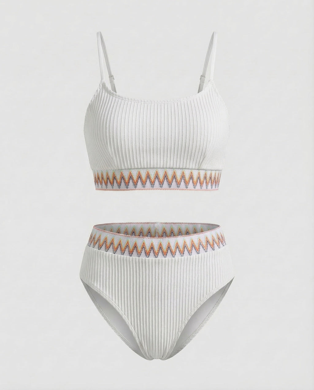 Damen Ripp-Zweiteiler Zickzack-Stickbund