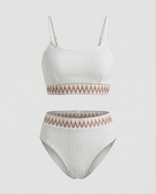 Damen Ripp-Zweiteiler Zickzack-Stickbund