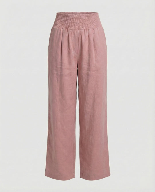 Damen Luftige Leinenhose mit elastischem Bund und Weitschnitt