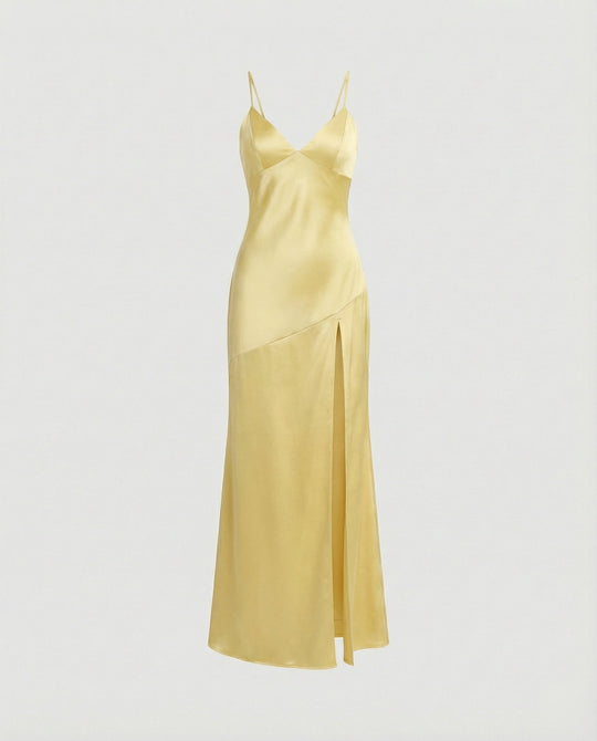 Damen Abendkleid Satin mit Schlitz