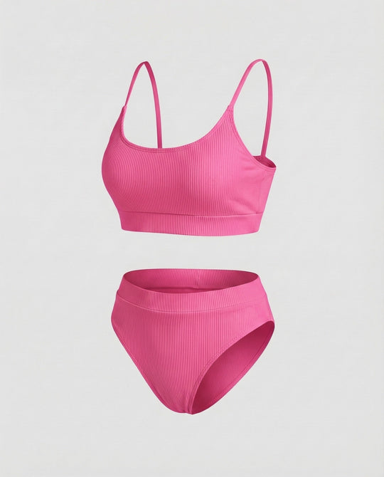Damen Ripp-Bikini-Set Spaghettiträger-Bustier