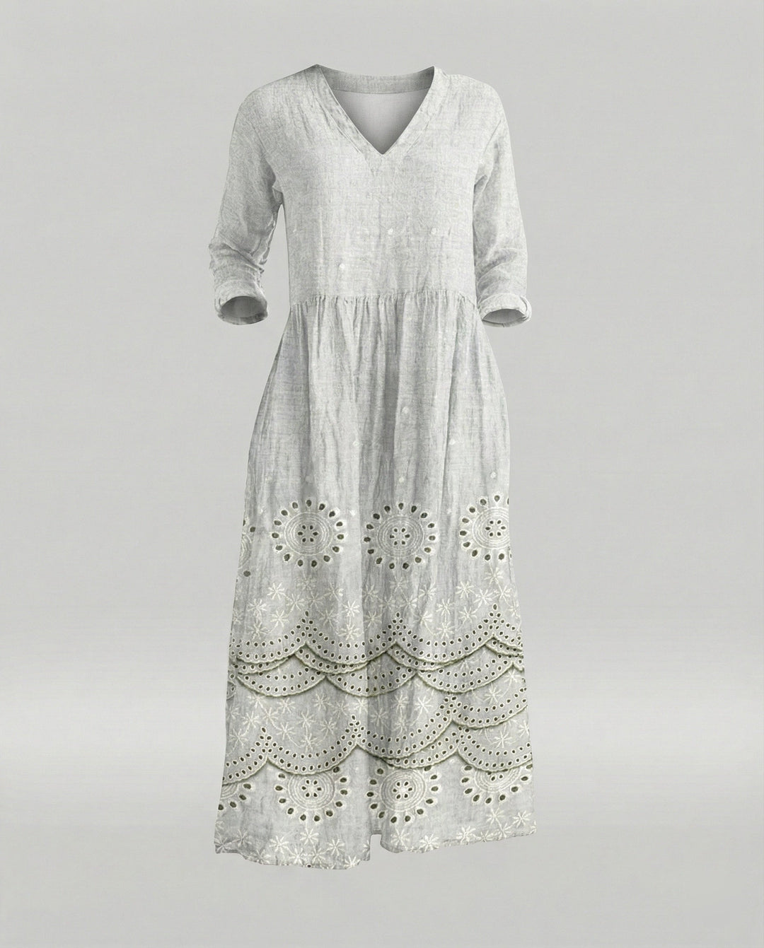 Damen Boho Maxikleid Sommer Leinenoptik