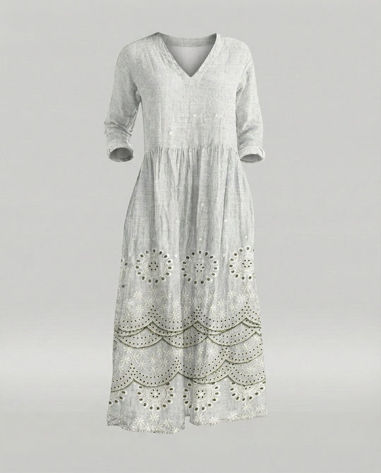 Damen Boho Maxikleid Sommer Leinenoptik