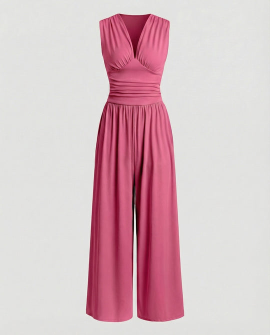 Damen Jumpsuit mit schickem V-Ausschnitt und weitem Bein
