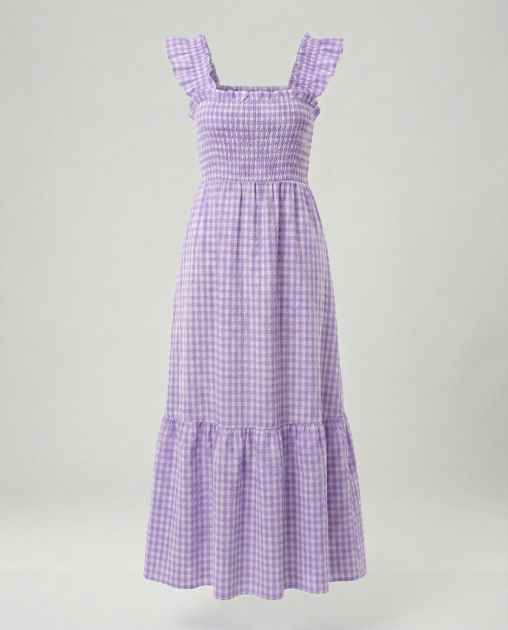 Damen Vichy Maxikleid mit Smokoberteil