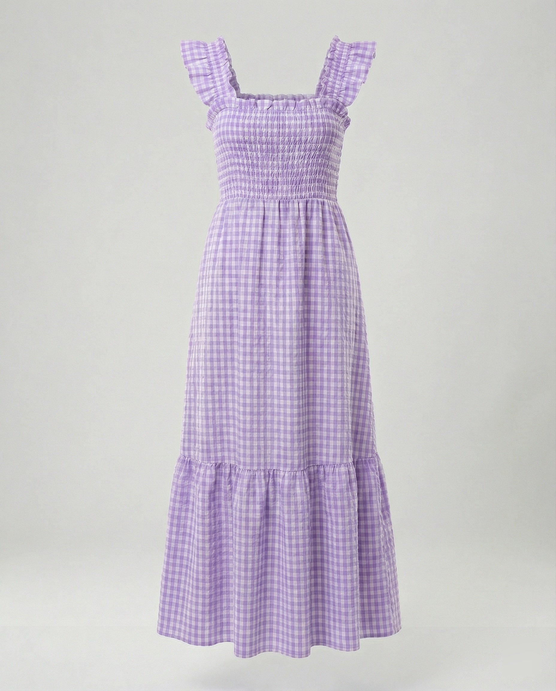 Damen Vichy Maxikleid mit Smokoberteil