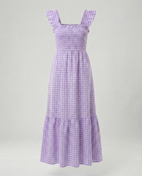 Damen Vichy Maxikleid mit Smokoberteil