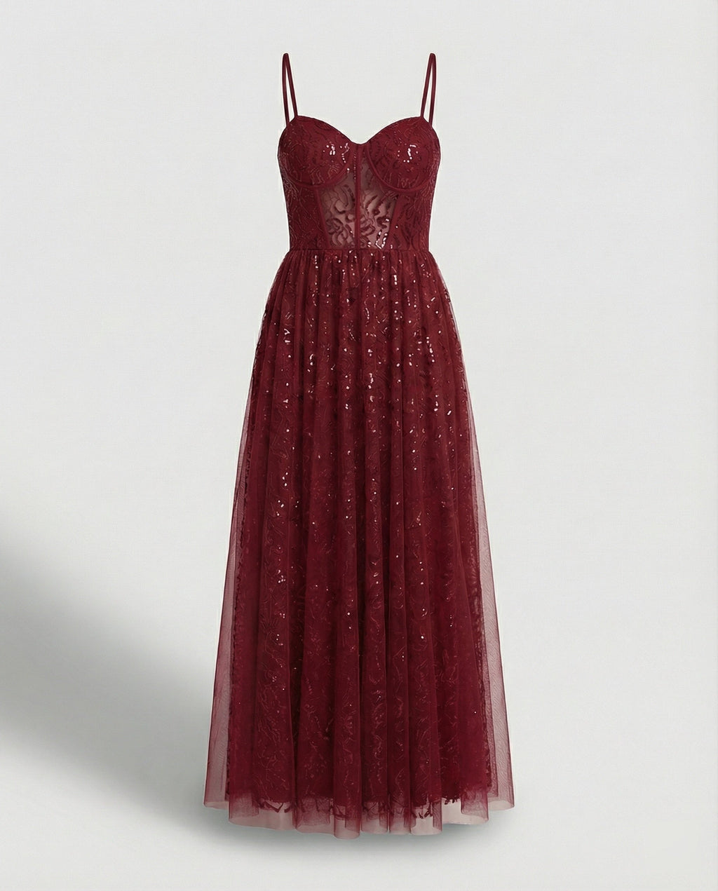 Abendkleid lang mit Tüllrock und Cups