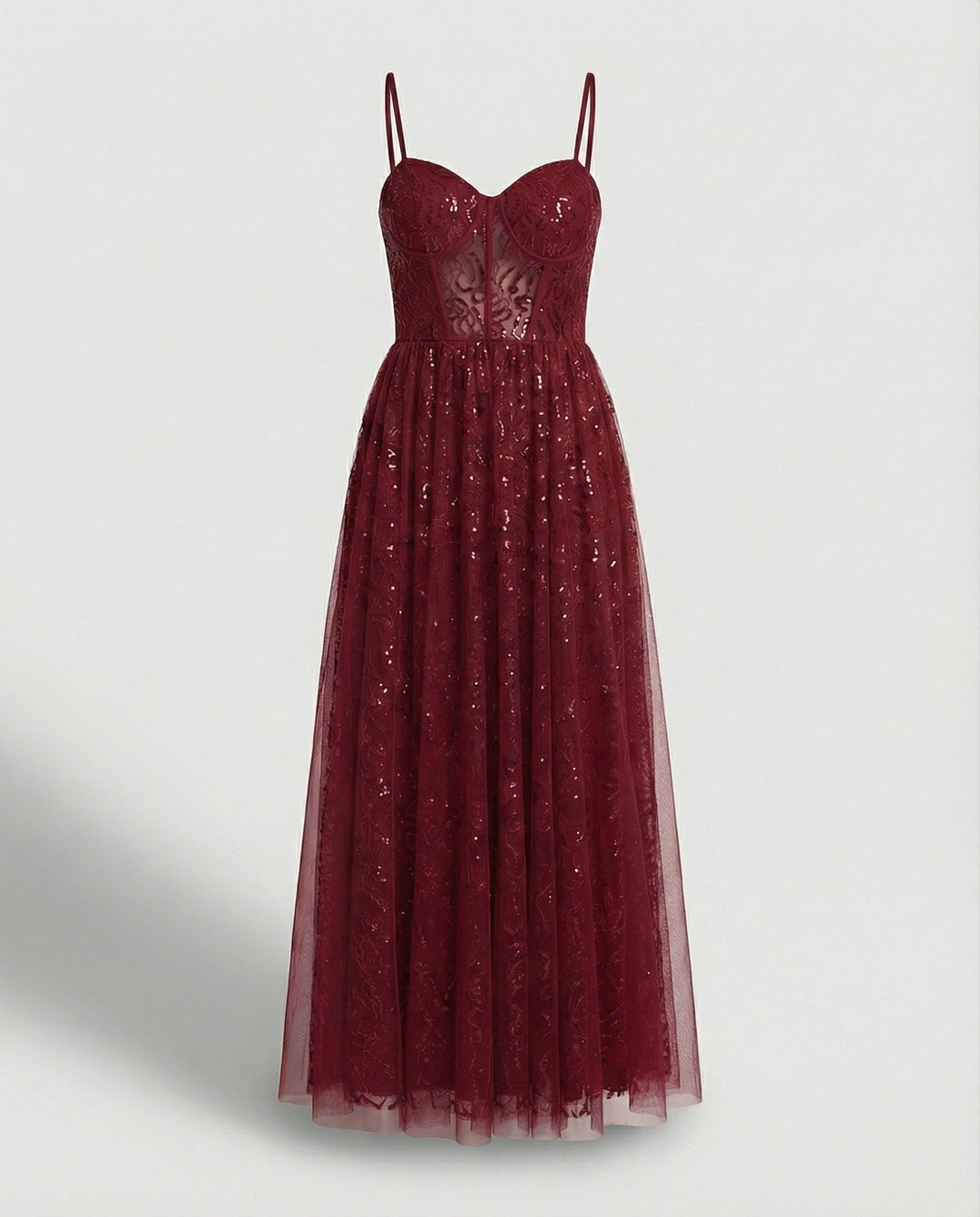 Abendkleid lang mit Tüllrock und Cups