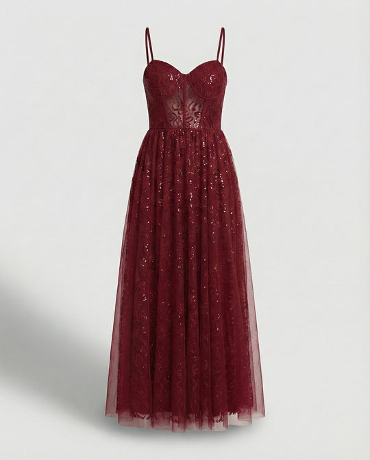 Abendkleid lang mit Tüllrock und Cups