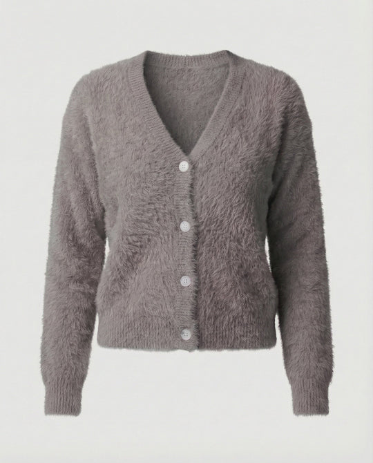 Strickjacke Damen kuschelig mit V-Ausschnitt und Knopfdetails