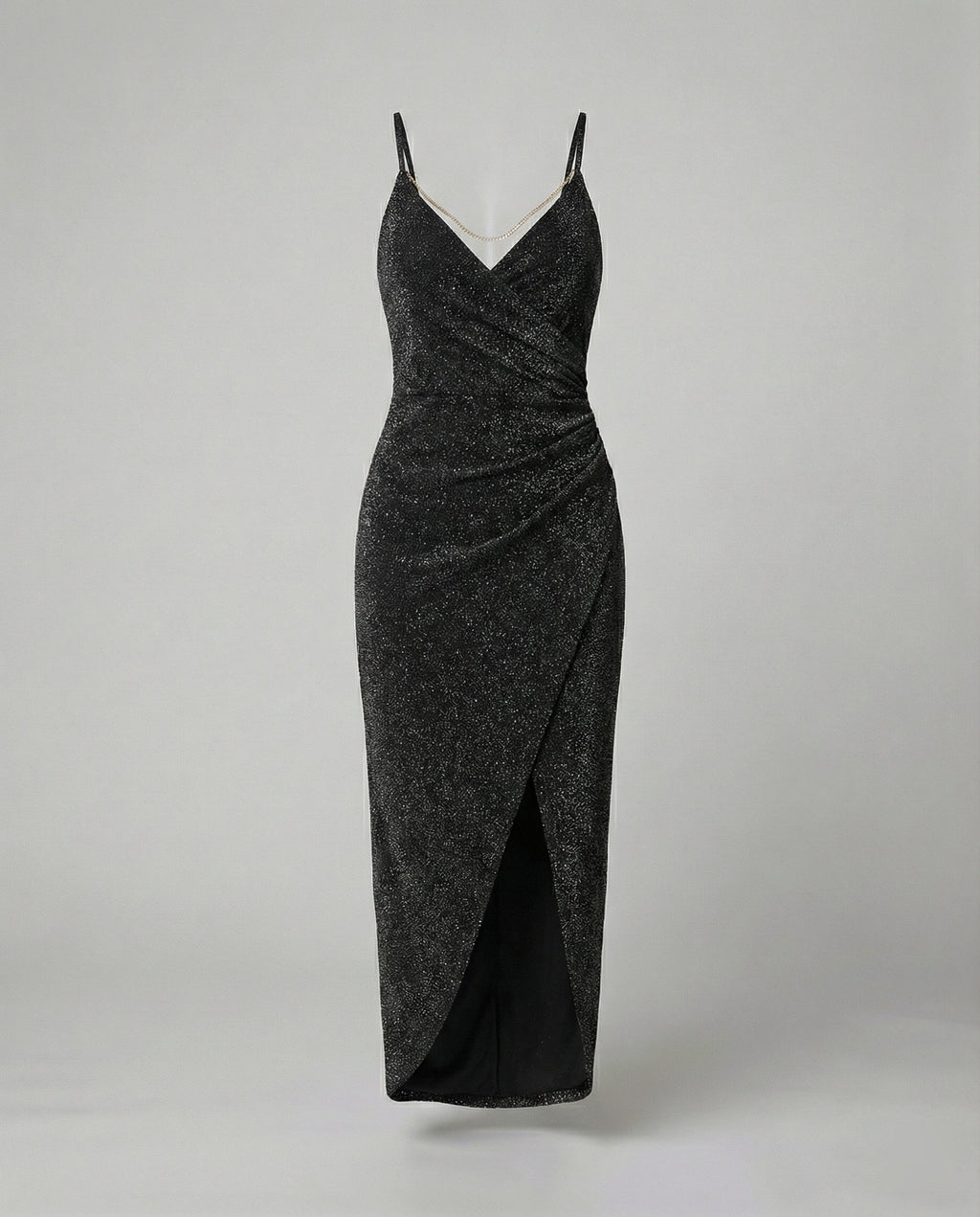 Damen Glamouröses Wickelkleid mit glitzender Oberfläche und hoch geschlitzt Shopnory