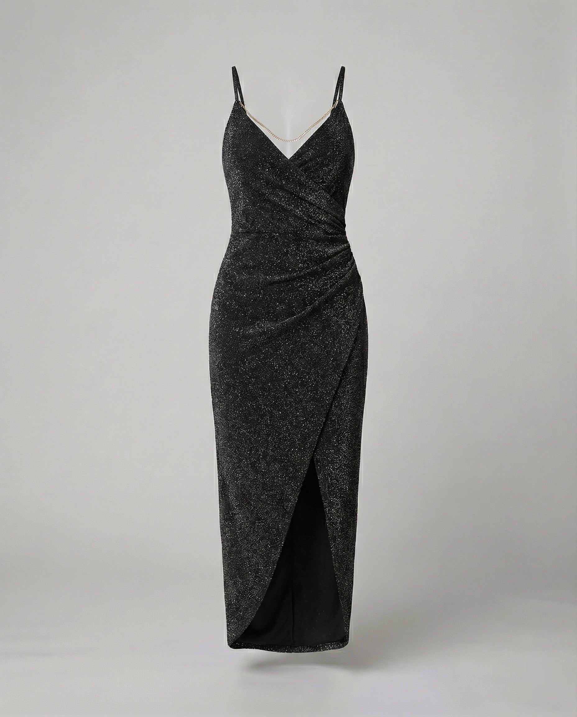 Damen Glamouröses Wickelkleid mit glitzender Oberfläche und hoch geschlitzt Shopnory