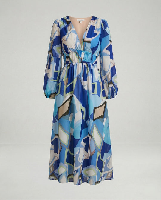 Damen Midikleid V-Ausschnitt Print