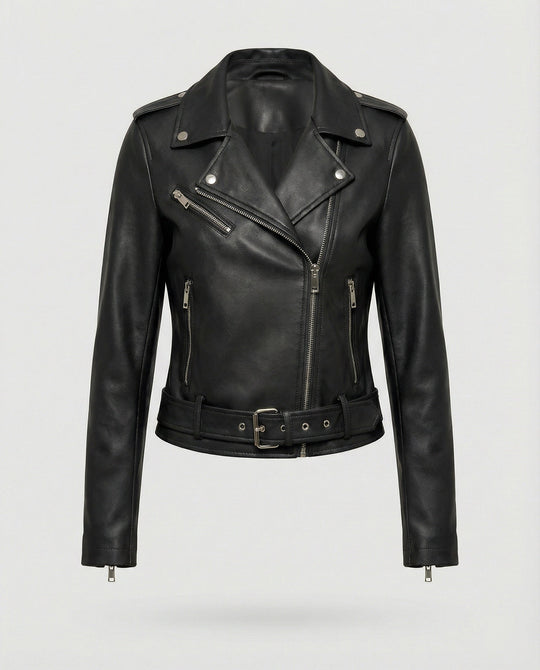Damen Lederjacke Schwarz Echtleder Look
