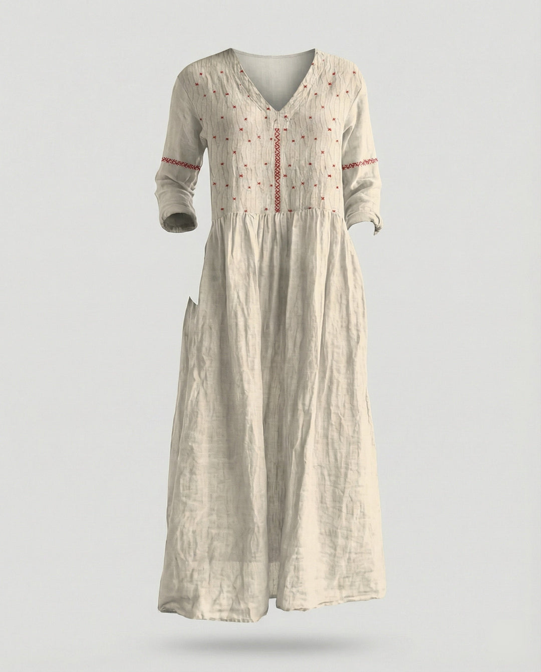 Damen Boho Maxikleid Sommer Leinenoptik