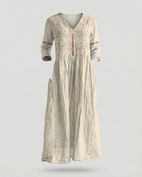 Damen Boho Maxikleid Sommer Leinenoptik