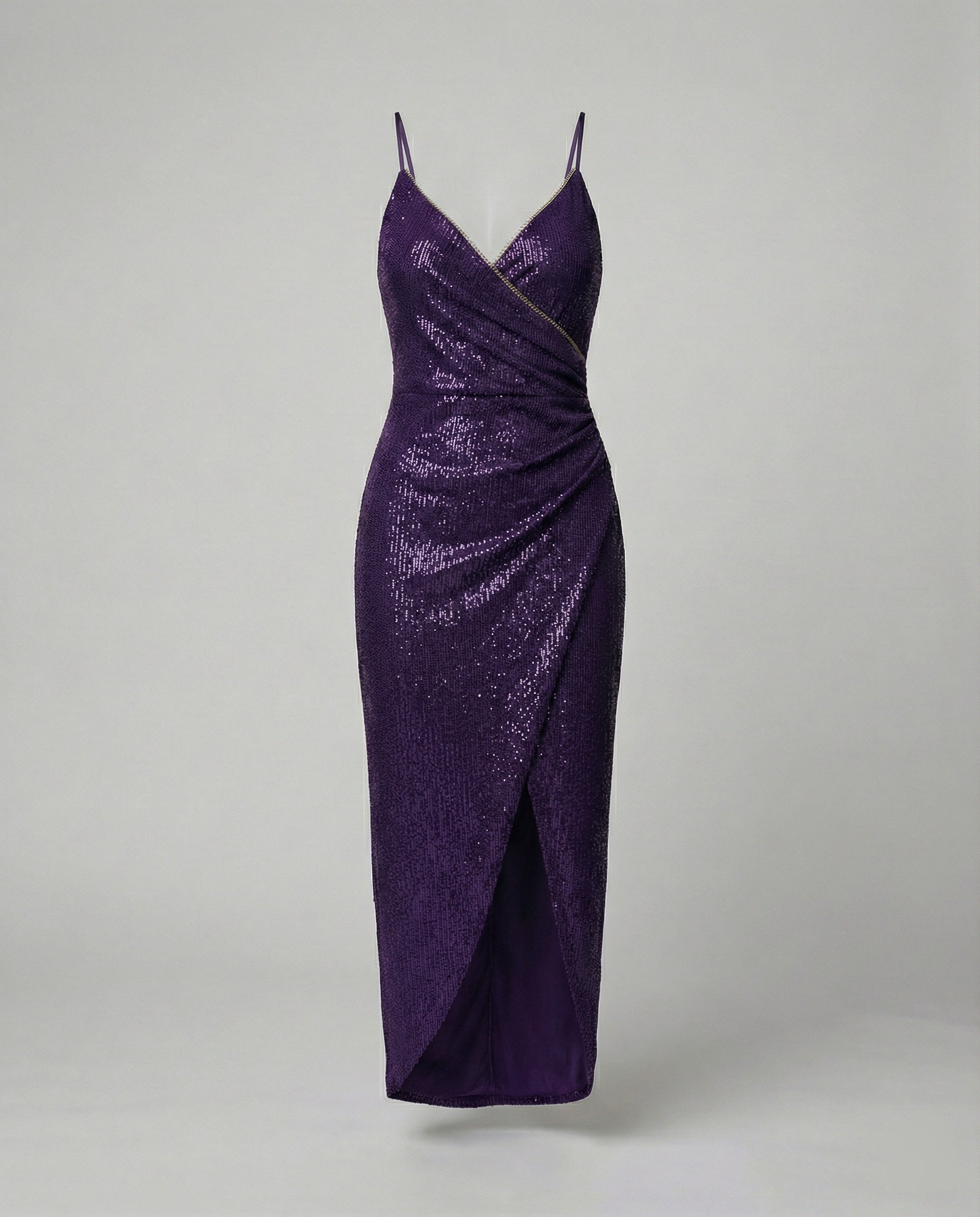 Damen Glamouröses Wickelkleid mit glitzender Oberfläche und hoch geschlitzt Shopnory