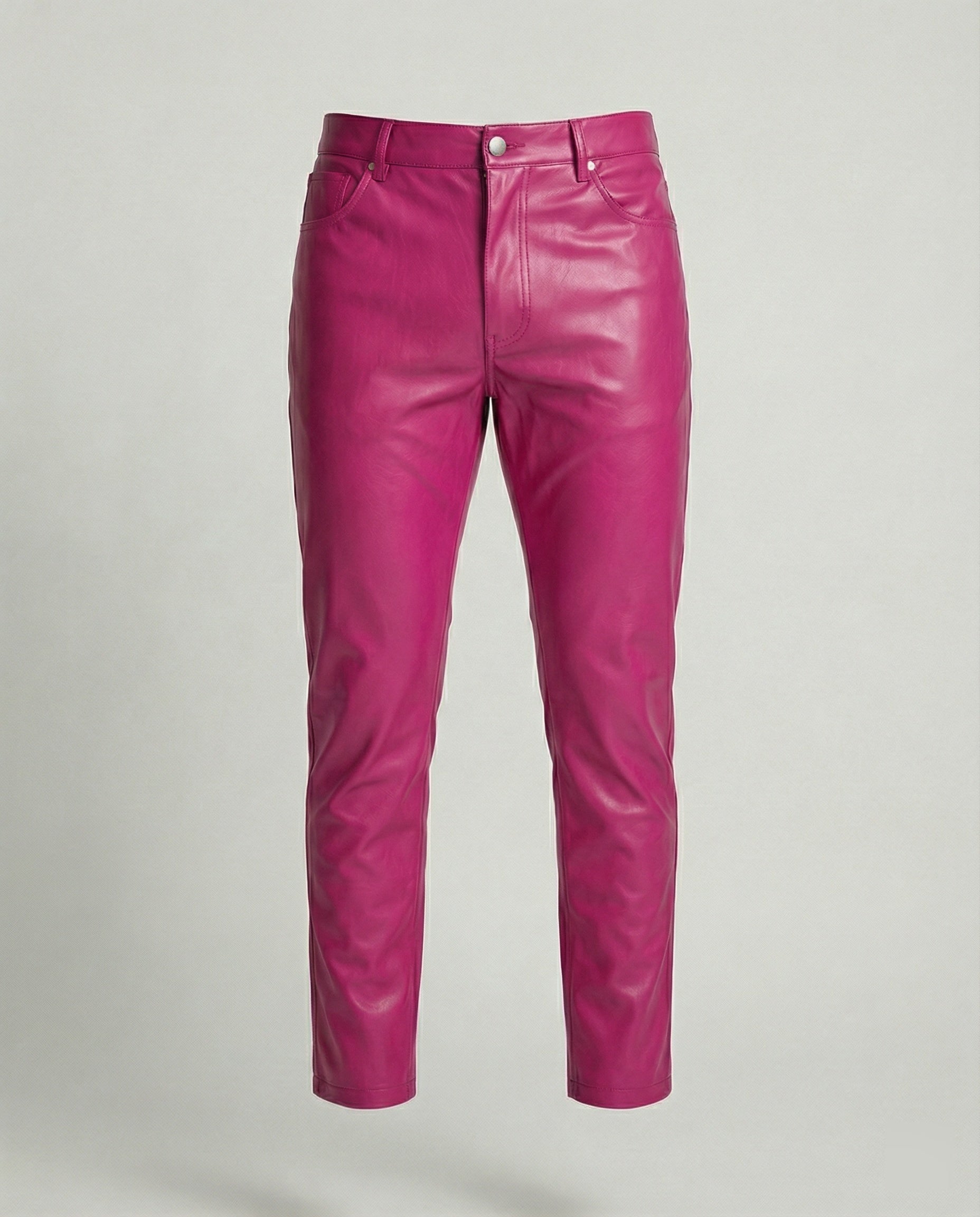 Herren Kunstleder Hose Slim Fit mit Taschen
