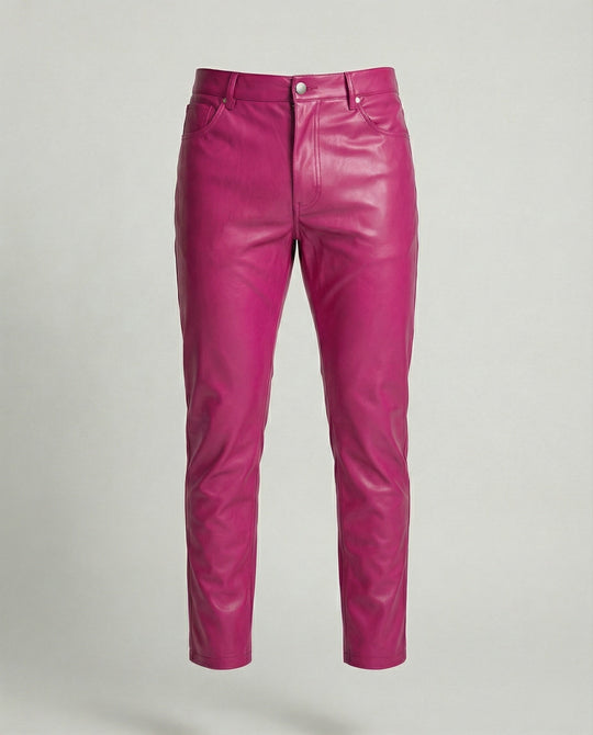 Herren Kunstleder Hose Slim Fit mit Taschen