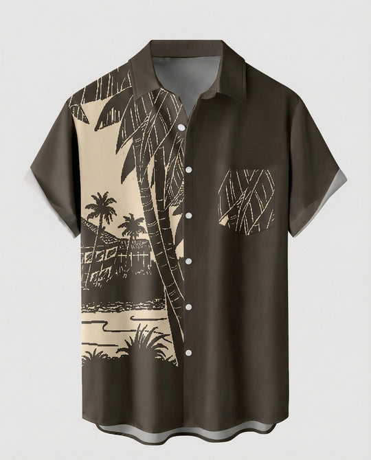 Kurzarm Hawaiihemd Herren Palmenprint