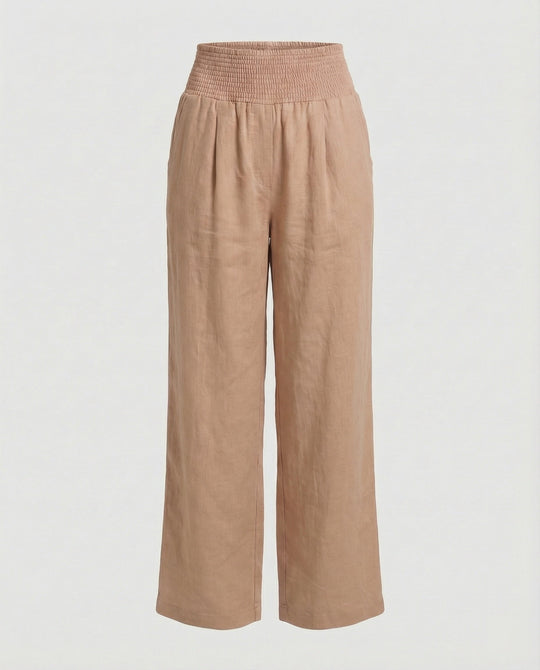 Damen Luftige Leinenhose mit elastischem Bund und Weitschnitt