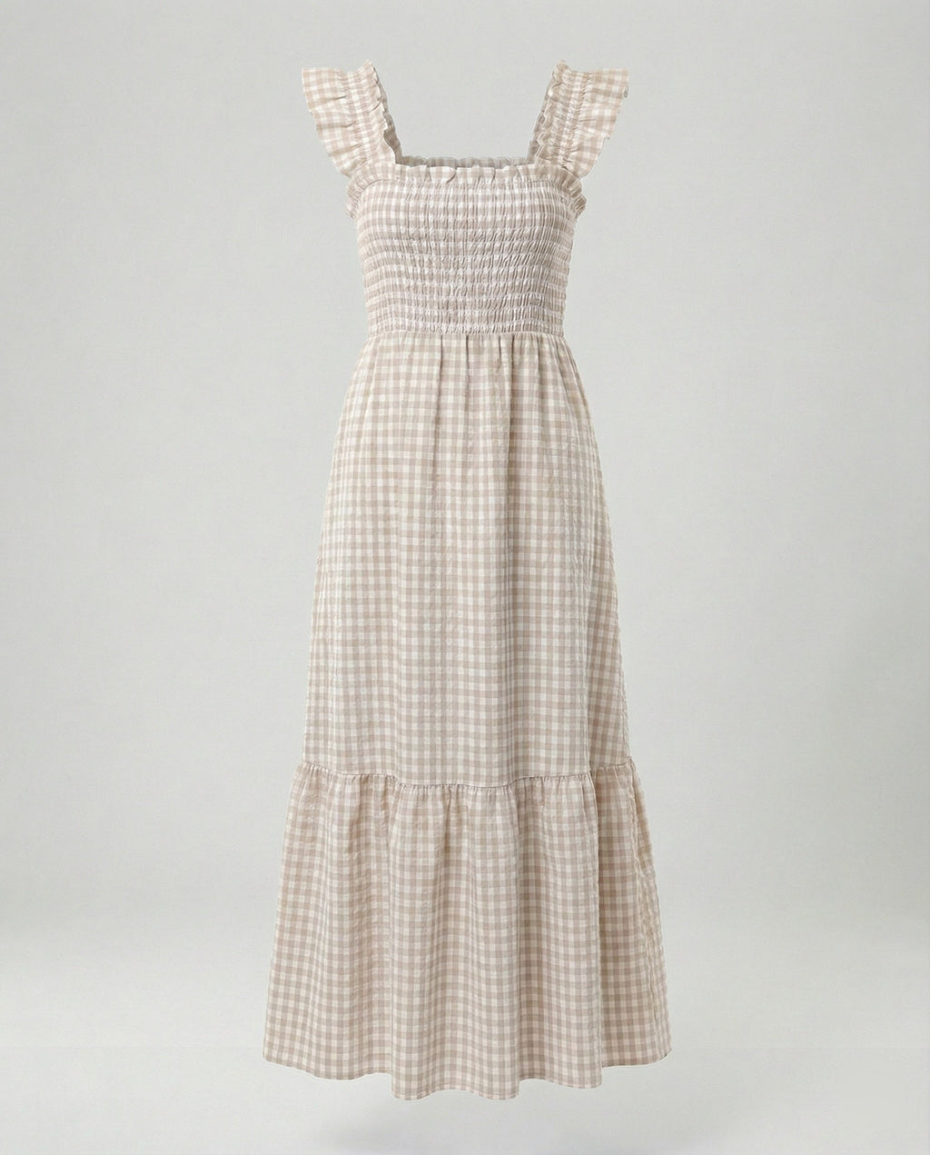 Damen Vichy Maxikleid mit Smokoberteil