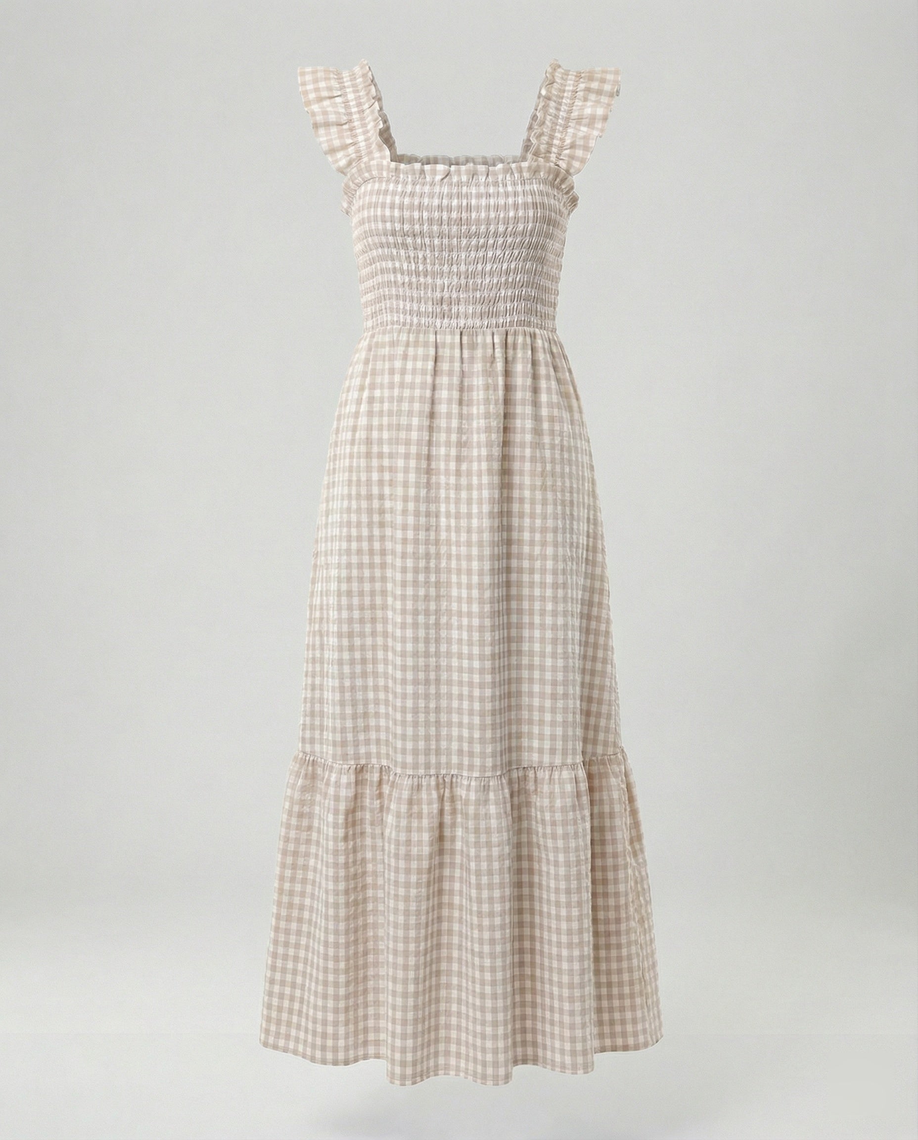 Damen Vichy Maxikleid mit Smokoberteil