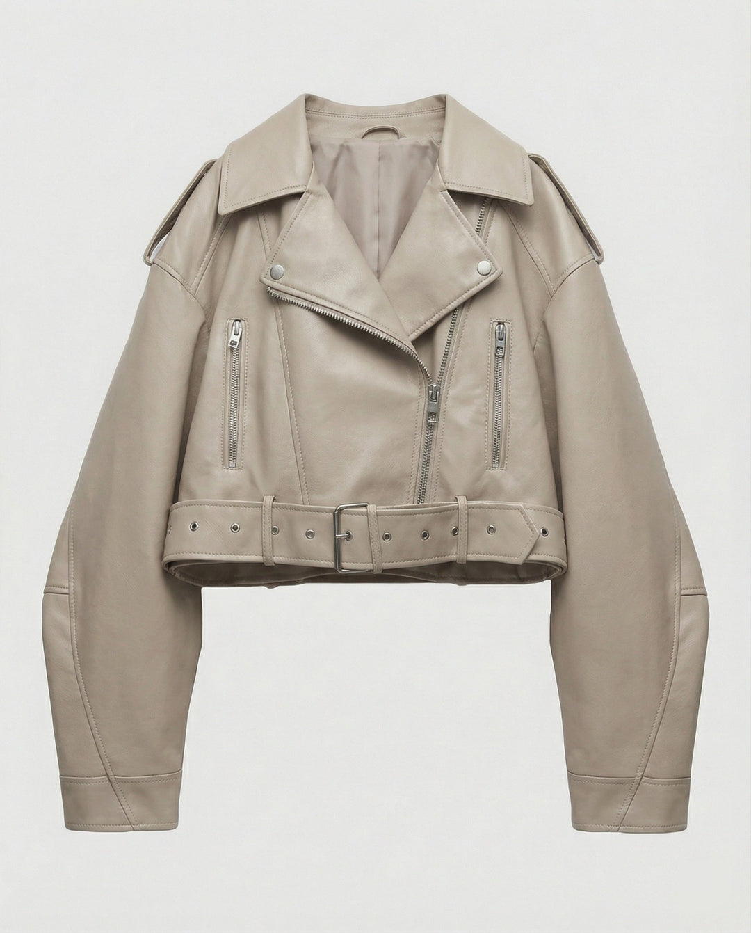Damen Lederjacke Schwarz mit Gürtel